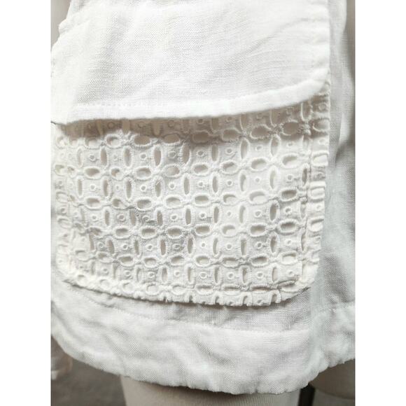 Saint Tropez West White Eyelet Linen Button Cinch Waist Utility Jacket Sz Medium - Picture 7 of 16